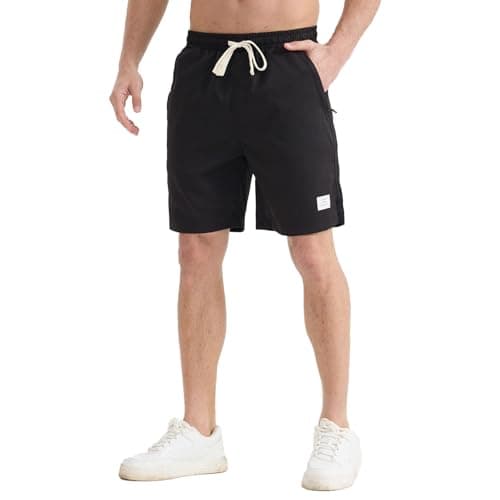 Image of JustSun Mens Shorts with Pockets Chino Golf Shorts Men Casual Summer Beach Shorts for Mens UK Elastic Waist Black M