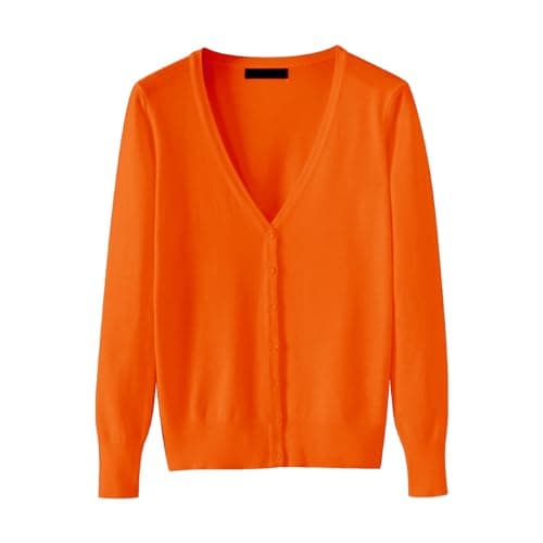 Image of Cocila Cardigans for Women UK Long Sleeve Button Down Lightweight V-Neck Knit Cardigan Sweater Solid Color Casual Classic Basic Versatile Elegant Autumn Stretch Oversized Cardigan Orange L