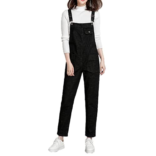 Image of Jamron Womens Plus Size Stretch Denim Dungarees Bib Overalls Long Jumpsuits Playsuits Jean Trousers Pants Black XXL