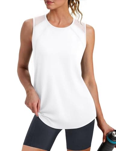 Image of Gyabnw Gym Vests for Women UK Sports Top Ladies Summer Sleeveless Clothes Yoga Workout Shirts Running White
