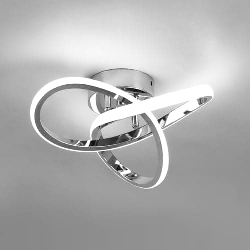 Image of EIDISUNY Modern Chrome Ceiling Lights LED, 25cm Silver Curved Small Hallway lamp Ceiling Light fixtures LED for Hallway, Aisle, Entrance, Bedroom, Kitchen, Living Room - 25cm, 22W Cool White 6000K