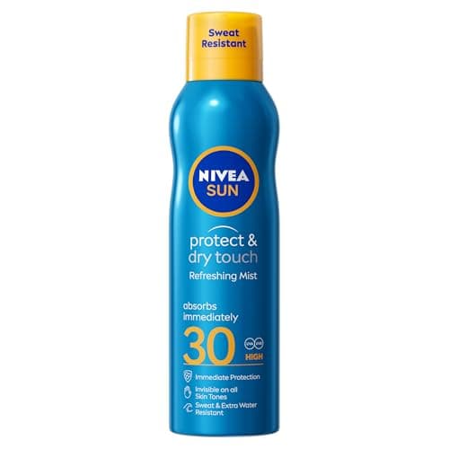 Image of NIVEA SUN Protect & Dry Touch Refreshing Sun Mist Spray SPF30 (200 ml), Water-Resistant Sun Spray, Immediate Protection Against UVA/UVB Rays, Sunburns, Premature Ageing