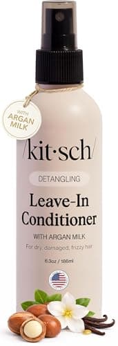 Image of Kitsch Argan Milk Leave In Conditioner, Detangler Spray for Wavy, Fine, Dry & Damaged Hair, Sulfate-Free Frizz Control for Women, Men & Kids, Lightweight Moisturizer | Ideal Gifts for Women - 186ml