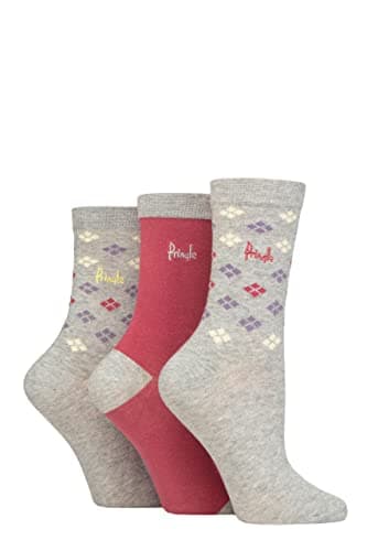 Image of Pringle Ladies Patterned Cotton and Recycled Polyester Socks Pack of 3 Scatter Diamond Light Grey 4-8