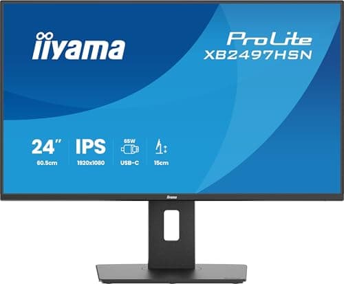 Image of iiyama XB2497HSN-B1 24 inch IPS USB-C Dock Display with 65W Charging, 4ms, Full HD, RJ45/HDMI/DP in/DP out, HAS, 5 Yr Warranty