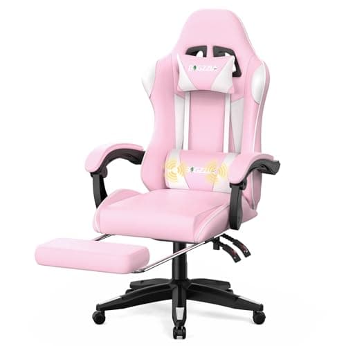 Image of Racingreat Massage Gaming Chair with Footrest, Ergonomic Reclining Office Chair with Lumbar Back Massage & Headrest for Office & Home (Pink)