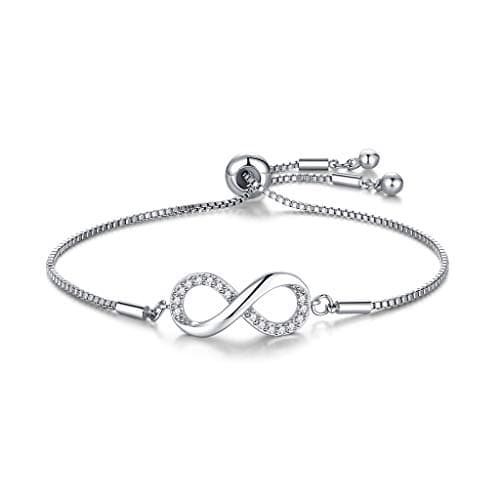 Image of CERSLIMO Silver Bracelet for Women, White Gold Plated Cubic Zirconia Paved Infinity Heart Round Circle Bracelets | Birthday Gift for Girls Ladies Mom Sister Best Friends Girlfriend Adjustable Bracelet