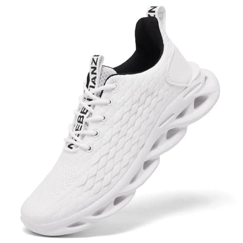 Image of TIANZEBEN Mens Trainers Running Tennis Gym Walking Sports Jogging Shoes Lightweight Comfortable Fashion Mesh Upper Shoes for Men White 10
