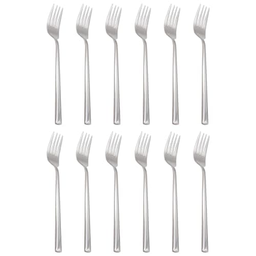 Image of Argon Tableware Tondo Stainless Steel Dinner Forks - 21.5cm - Pack of 12 - Silver Dining Forks High Polished Metal Dishwasher Safe 12-Piece Table Cutlery Set