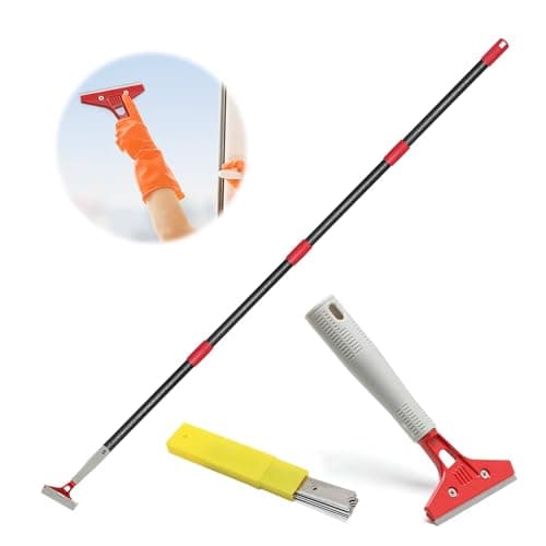 Image of Floor Scraper, Long Handle Wallpaper Scraper, Metal Paint Scraper with 10 Extra Blades for Cleaning Windows, Glass, Tile, Walls and Floors