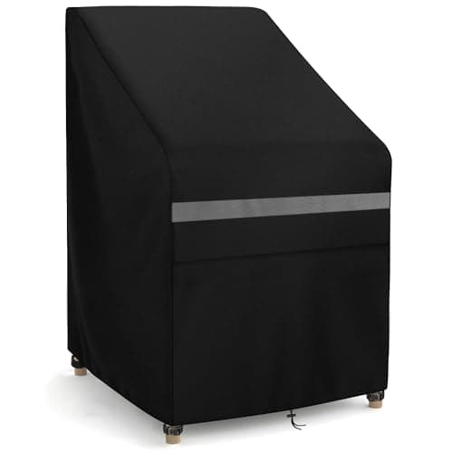 Image of Dokon Garden Chair Covers Waterproof Outdoor Stacking Chair Cover with Air Vent, Heavy Duty 420D Oxford Fabric Windproof Anti-UV Paito Stackable Chair Cover, 65x85x85/120cm - Black