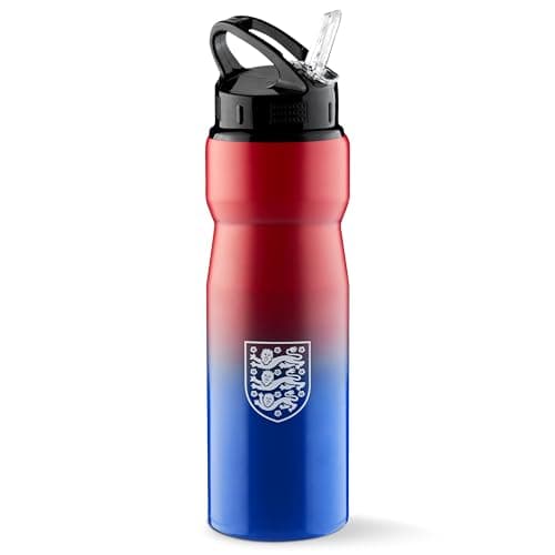 Image of England FA Water Bottle with Straw - Metal Water Bottle for Football Fans Sports Work School Gym Football Gifts for Him