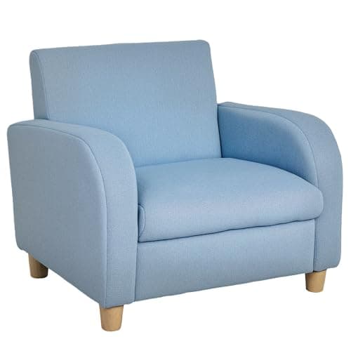 Image of HOMCOM Children's Armchairs Toddler Chair Wood Frame Anti-Slip Legs High Back Bedroom Playroom Furniture Blue