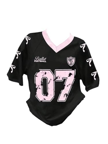 Image of GORGLITTER Girl's Number Jersey Shirts Oversized Bow Graphic Tees V Neck Half Sleeve Going Out Tops Age 8-12 Years Black 12Y