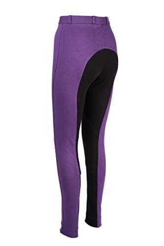 Image of Avon Equine Cotton Lycra Childrens Horse Riding Jodhpurs for Girls Two Tone Soft Stretchy Soft Junior Child Knee Patch Equestrian Jodhpurs Jod (Purple/Black, 22)