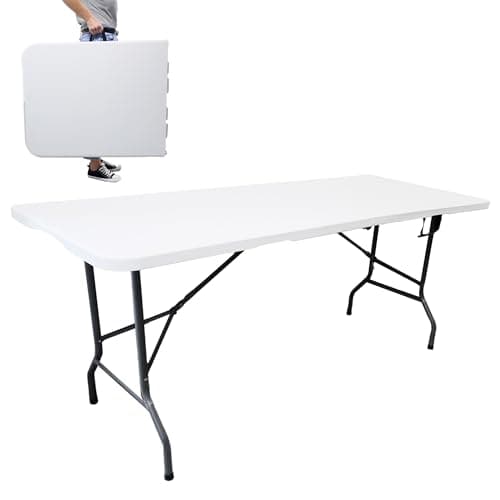 Image of DIVCHI Folding Table 6ft 1.8M Heavy Duty Indoor Outdoor Garden Catering Foldable Tables for Camping BBQ Picnic Dinner Party (White)