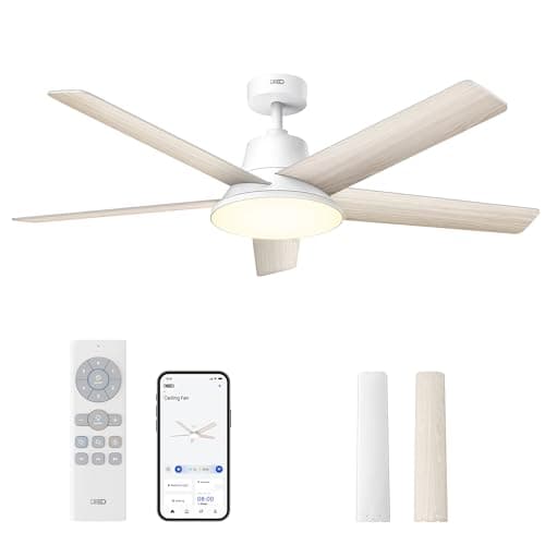 Image of DREO Smart Ceiling Fan with Lights, 52 Inch, 12 Speeds & 3 Modes, Stepless Color Tones, Dimmable LED Light, 12H Timer, Quiet DC Motor, Remote/APP/Alexa Control, Electric Fan for Bedroom, White