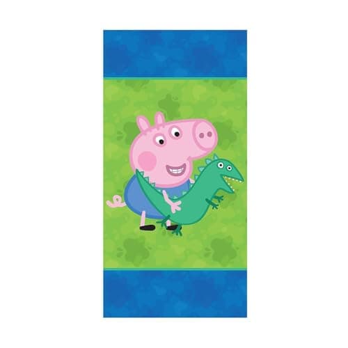 Image of Carbotex Peppa Pig George Dinosaur 100% Cotton Towel for Children, Kids Bathroom, Sport, Beach or Swimming Pool Soft Touch Bathroom Towel 140x70cm Blue/Green (PP242005-R)