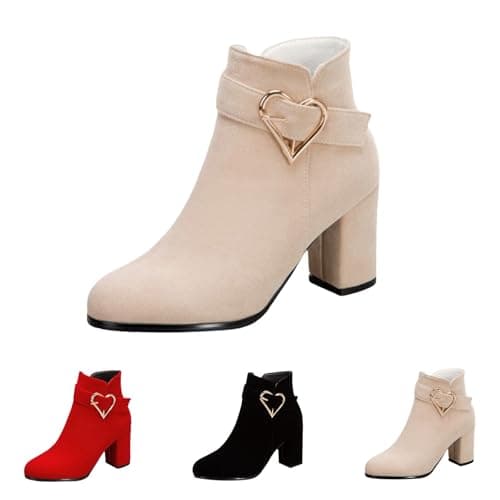Image of UK 6.5 Women's Ankle Boots with Side Zipper Round Toe Block Mid High Heel Platform Chunky Heel Suede Lightweight Comfortable Walking Boots Ladies Casual Smart Party Shoes Khaki