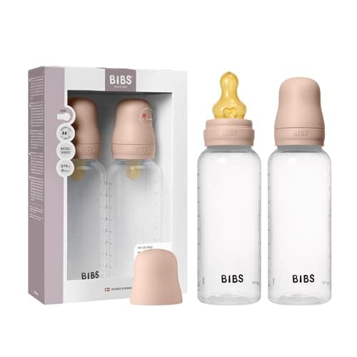 Image of BIBS Baby Plastic Bottle 2-Pack 270ml. Anti-Colic. Round Natural Rubber Latex Nipple. Supports Natural Breastfeeding, Complete Set - 270 ml (Pack of 2), Blush