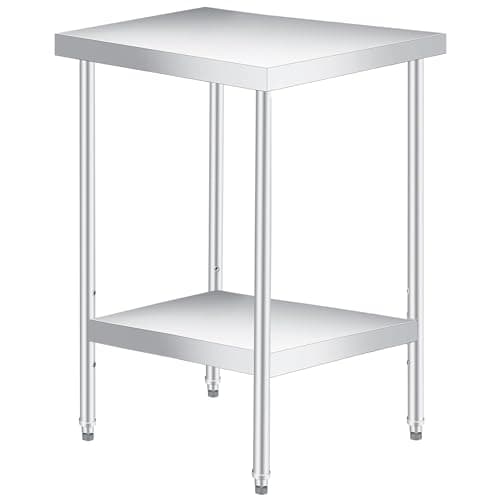 Image of Aptliton Heavy Duty Stainless Steel Work Table - 24x24 Inch Commercial Prep Table, Adjustable Undershelf, Corrosion Resistant, Easy to Clean, For Kitchen, Restaurant, Outdoor, or Workshop, No Wheels