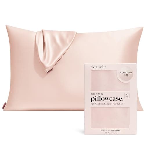Image of Kitsch Satin Pillowcase with Zipper for Hair & Skin, Softer Than Silk Pillow Cases Queen, Smooth Pillow Covers, Machine Washable, Wrinkle-Free, Cooling Satin Pillow Cases Standard Size 19"x26", Blush.