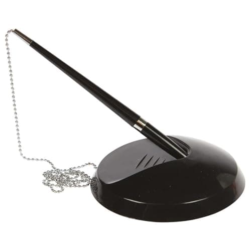 Image of Reception Pen Desk Set On Chain With Stand- Black Counter Pen + Free Refills