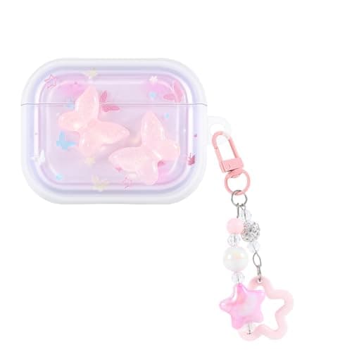 Image of DiyGody Protective Case Compatible with AirPods Pro 3 with Star Pendant, 3D Butterfly Design for Girls, Shockproof Anti-scratch Anti-slip Anti-dust TPU Cover