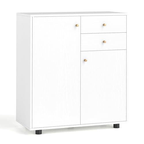 Image of COSTWAY Storage Cabinet, 2 Door Buffet Sideboard with 2 Drawers, 3 Adjustable Shelves & Anti-tipping Device, Freestanding Kitchen Cupboard Organiser Unit for Dining Living Room Hallway (White)