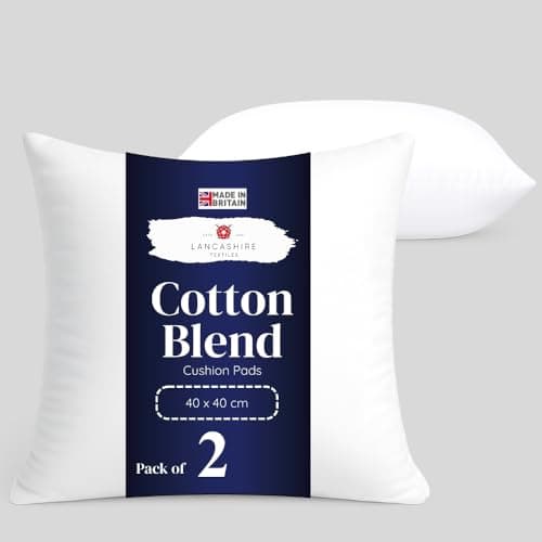 Image of Lancashire Textiles 2 Pack Luxury 16" x 16" (40 x 40cm) Cotton Blend Cushion Pads with Super Bounce Polyester Fibre, Made of Finest British Materials