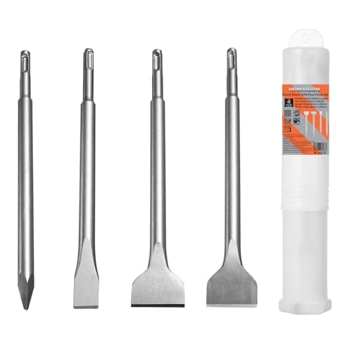 Image of HPMAISON SDS Plus Hammer Chisel Set, 4-Piece with Tile Chisel - Stone and Concrete Set - Rotating Box