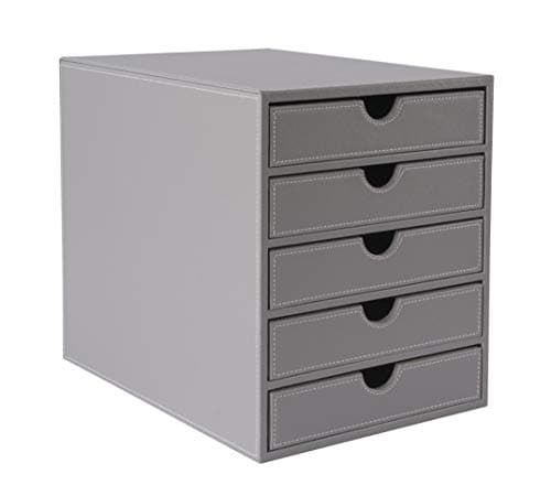 Image of OSCO Faux Leather 5 Tier A4 Document Storage Organiser, Paper Sorter Drawer Unit, Desk Tidy for Home Office, Paperwork Filing Cabinet, 31 x 25.3 x 34 cm, Grey