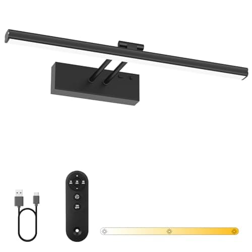 Image of Bath Mirror Wall Light with Remote, 40cm Picture Light Rechargeable 5400mAh Battery, 3 Colors & Adjustable Angle, Dimmable and Timer Art Lamp for Vanity,Display,Bathroom (Black, 40cm)