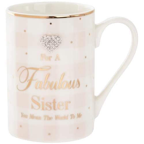 Image of Mad Mugs,Glass Multicoloured,5010792338637 Bling Seasonal Gift Mug Fabulous Sister You Mean The World to Me with Diamante Style Heart