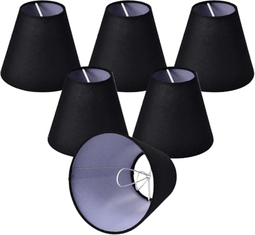 Image of Clip On Lamp Shades Set of 6, Small Black Polycotton Empire Lampshades for E14 Candle Bulbs, Replacement Shades for Chandeliers, Wall Sconces & Table Lamps