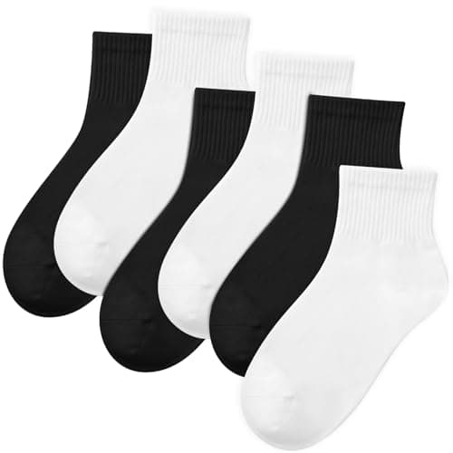 Image of Radsocken 6 Pairs Crew Ankle Socks, Cotton Athletic Running Casual Socks, Breathable Liners Sports for Men Women, Black + White