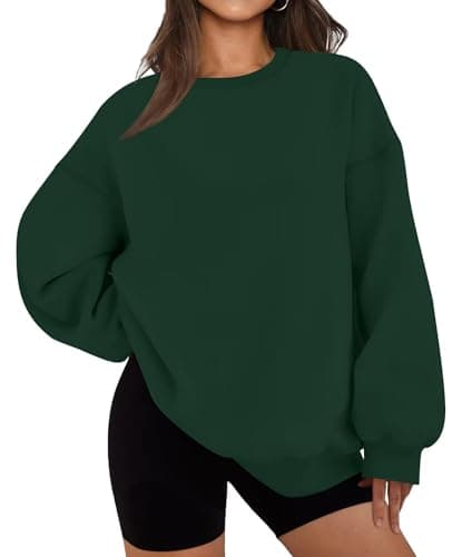 Image of LACOZY Womens Oversized Sweatshirts Crewneck Long Sleeve Tops Fleece Pullover Fall Fashion Clothes Green L