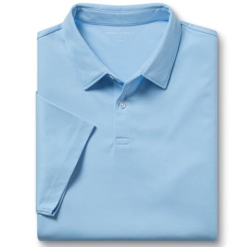 Image of Charles Tyrwhitt Polo Shirts for Men - Smart Sky Blue Jersey Cotton Polo with Concealed Button-Down Collar - Breathable & Stylish T Shirt for Men UK - Classic & Modern Men's Polo-Shirts Short Sleeve