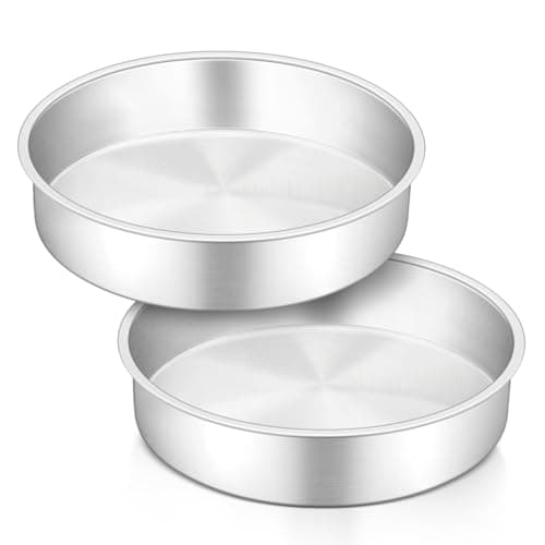 Image of HaWare 9 inch Cake Tin Set of 2, Stainless Steel Round Cake Pan for Baking Roasting Serving, Layer Cake Tin for Birthday Wedding, Healthy & Non-Toxic, Mirror Polished & Dishwasher Safe (23cm)