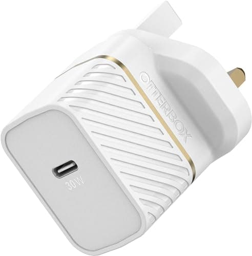 Image of OtterBox USB-C PD GaN UK Wall Charger 30W, USB-C Fast Charger for Smartphone and Tablet, Drop Tested, Rugged, Ultra Durable, White