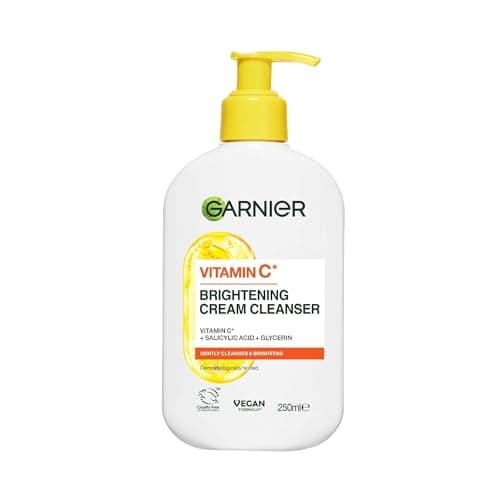 Image of Garnier Vitamin C Brightening Cream Cleanser, Removes Make-up and Impurities, Hydrates and Brightens for Even Glowing Skin, for Dull and Uneven Skin, Dermatologically Tested, Cruelty free, 250ml