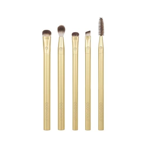 Image of EcoTools Precious Metals Brightening Eye Set, Eye Brush Kit, Precision Makeup Brushes For Eyeshadow, Eco-friendly & Vegan Makeup Brush Kit, Recycled Aluminum, Chrome, 5 Piece Set