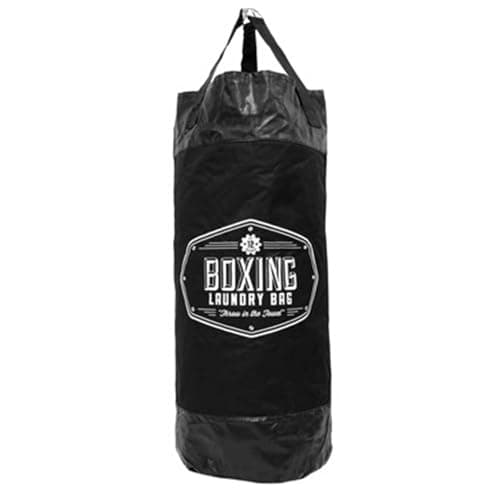 Image of UNIQUE HOME LIVING Slim Laundry Bag Drawstring, Boxing Bag PVC Laundry Basket for Dirty Clothes Storage Hamper with Hanging Hooks for Bathroom Bedroom Dorm, Black