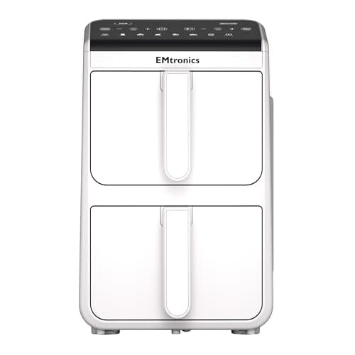 Image of EMtronics 10L Stack Air Fryer with Dual Zone 2460W Family Size, 8 Preset Cooking Mode, Match Cook & Smart Finish Functions, 10 Litre - White