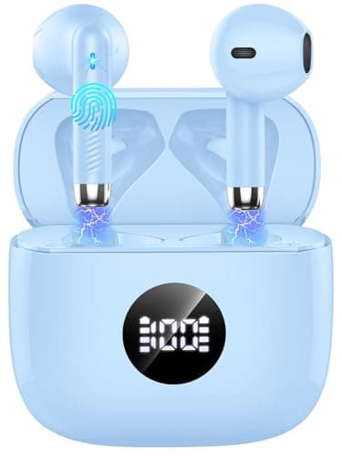 Image of Jxrev Wireless Earbuds, Bluetooth 5.4 Headphones in Ear with 4 ENC Noise Cancelling Mic, 40H Playtime Earphones with HiFi Stereo Deep Bass, Wireless Headphones IP7 Waterproof, USB-C, Sky Blue