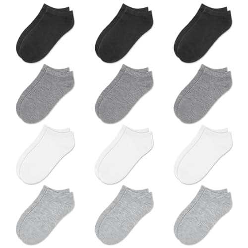 Image of TRAMLE Toddler Boys Girls Low Cut Socks 12 Pairs Kids Ankle Socks School Socks Boys Sport Running Socks,Black White Grey Socks for 2-13 Years Children(4-7 Years)