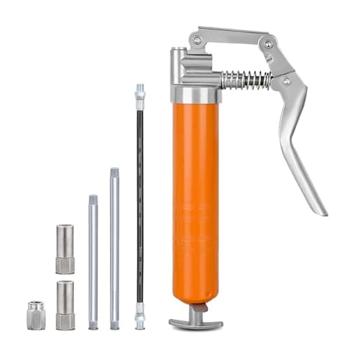 Image of GOOACC Mini Grease Gun 6000 PSI 4oz Grease Gun Kit with 12" Flex Hose Extension Adapter Normal Coupler Rigid Pipe Small Pistol Grip Grease Guns for Automotive Farm Industrial Marine Equipment, Orange