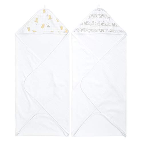 Image of aden + anais Essentials 100% Cotton Hooded Towel for Boys & Girls, Soft Baby Bath Towel, Towel Wrap for Kids, Toddlers & Infants, 2 Pack, Winnie + Friends