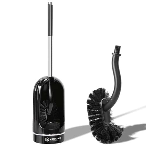 Image of Valschen Toilet Brush & Toilet Brush Holder with Edge Cleaner, Bent Toilet Brush with Holder, Plastic Toilet Brush Set with Strong Bristles for Deep Cleaning