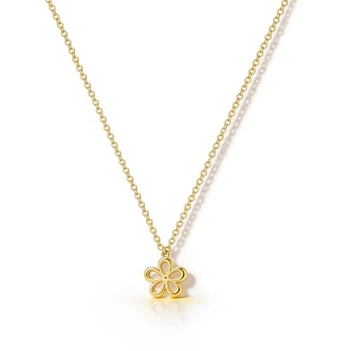 Image of HANLI Flower Necklace for Women 14k Gold Plated Dainty Gold Flower Necklace Simple Jewelry Everyday for Women